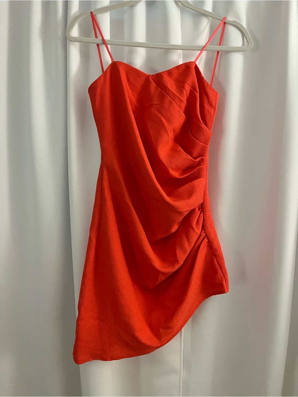 Bright Red/Orange Ruched Strapless Dress
